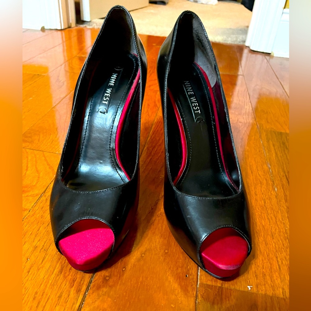Black open toe stilettos